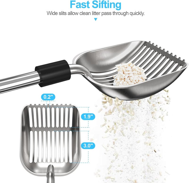 Depets Cat Litter Scoop, Metal Litter Scooper with Deep Shovel, Detachable Long Handle Cat Litter Sifter with Holder, Large Durable Cat Litter Shovel with Foam Pad Grip for Easy Sifting - Image 3